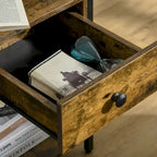 Table d'appoint industrielle avec étagère de rangement ouverte et tiroir