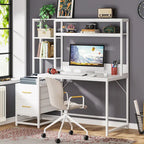 Bureau rustique pour ordinateur avec tiroirs et étagère supérieure