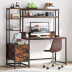 Bureau rustique pour ordinateur avec tiroirs et étagère supérieure