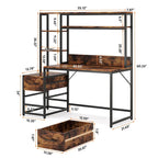 Bureau rustique pour ordinateur avec tiroirs et étagère supérieure
