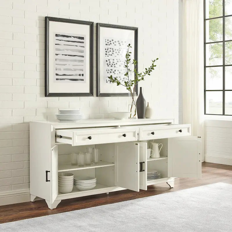 Bahut de style moderne-rustique avec 2 tiroirs et étagères réglables, 155 cm