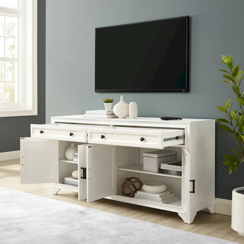 Bahut de style moderne-rustique avec 2 tiroirs et étagères réglables, 155 cm