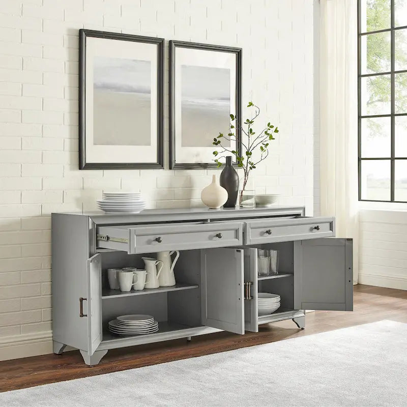 Bahut de style moderne-rustique avec 2 tiroirs et étagères réglables, 155 cm