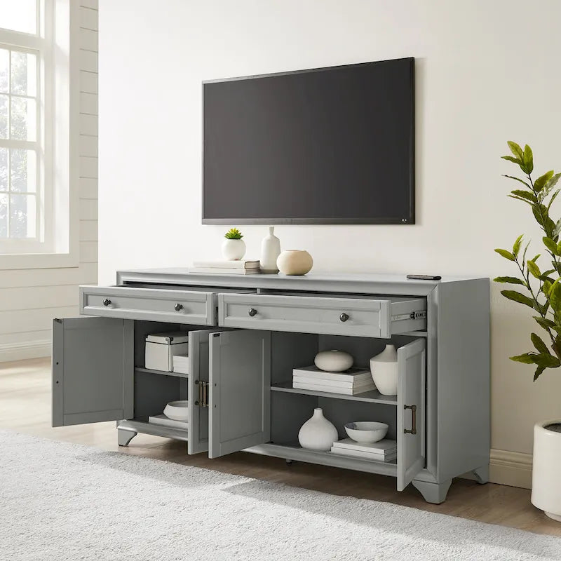 Bahut de style moderne-rustique avec 2 tiroirs et étagères réglables, 155 cm