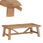 Table basse en pin avec piétement tréteau renforcé, marron