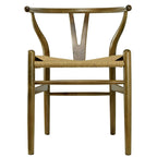 Chaise de salle à manger moderne en bois avec accoudoirs à dossier ouvert et siège en chanvre pour maison, restaurant, bureau