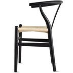 Chaise de salle à manger moderne en bois avec accoudoirs à dossier ouvert et siège en chanvre pour maison, restaurant, bureau
