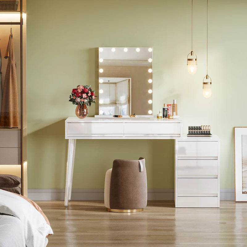 Coiffeuse moderne avec tiroirs, table de maquillage réversible (sans miroir)