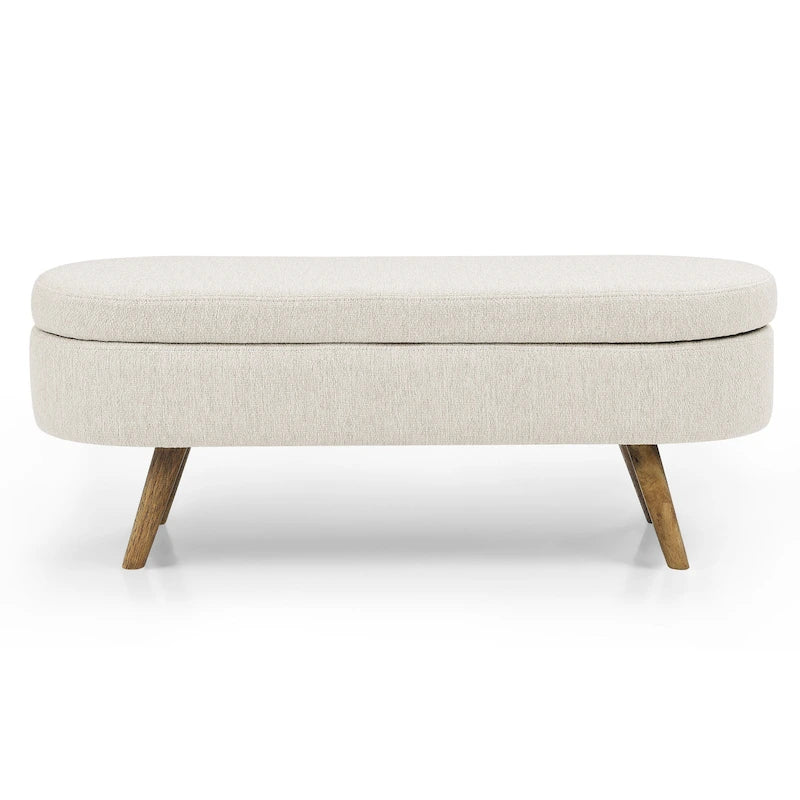 Banc de rangement ovale ottoman avec pieds en bois d'hévéa - 110,5L x 40,6l x 40,6H cm