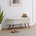 Banc de rangement ovale ottoman avec pieds en bois d'hévéa - 110,5L x 40,6l x 40,6H cm