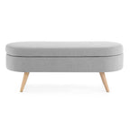 Banc de rangement ovale ottoman avec pieds en bois d'hévéa - 110,5L x 40,6l x 40,6H cm