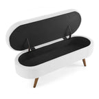 Banc de rangement ovale ottoman avec pieds en bois d'hévéa - 110,5L x 40,6l x 40,6H cm