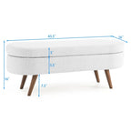 Banc de rangement ovale ottoman avec pieds en bois d'hévéa - 110,5L x 40,6l x 40,6H cm