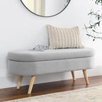 Banc de rangement ovale ottoman avec pieds en bois d'hévéa - 110,5L x 40,6l x 40,6H cm