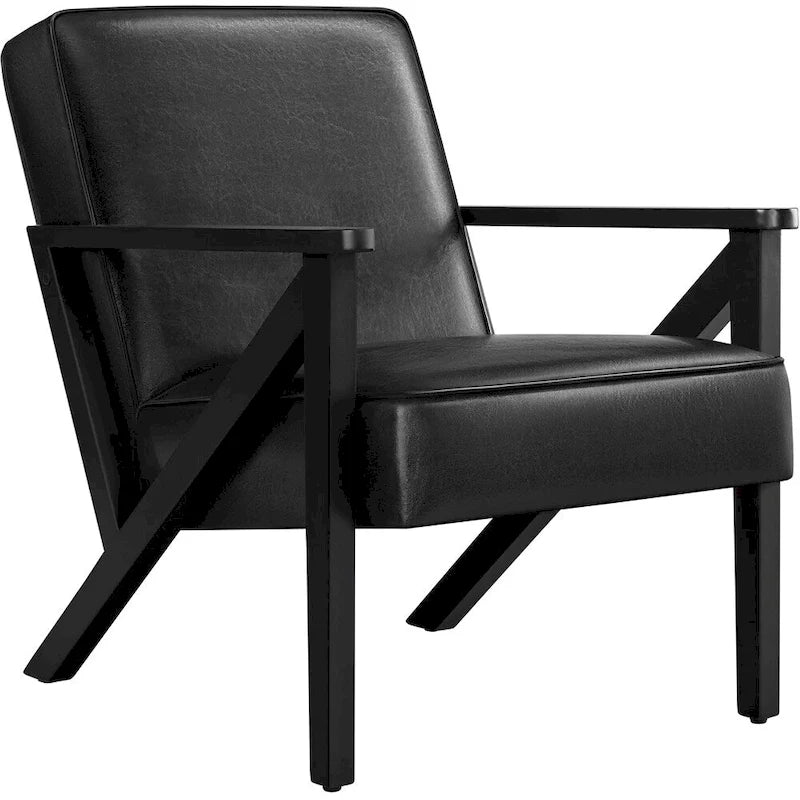 Fauteuil d'appoint en similicuir Mid-Century Modern avec pieds en bois massif