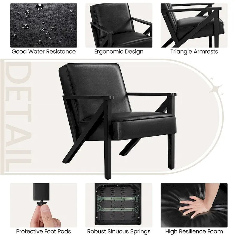 Fauteuil d'appoint en similicuir Mid-Century Modern avec pieds en bois massif