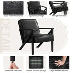 Fauteuil d'appoint en similicuir Mid-Century Modern avec pieds en bois massif