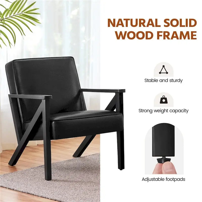Fauteuil d'appoint en similicuir Mid-Century Modern avec pieds en bois massif
