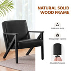 Fauteuil d'appoint en similicuir Mid-Century Modern avec pieds en bois massif