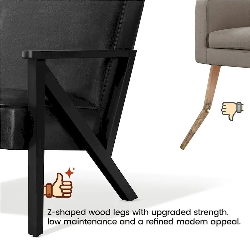 Fauteuil d'appoint en similicuir Mid-Century Modern avec pieds en bois massif