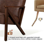Fauteuil d'appoint en similicuir Mid-Century Modern avec pieds en bois massif