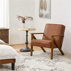 Fauteuil d'appoint en similicuir Mid-Century Modern avec pieds en bois massif