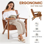 Fauteuil d'appoint en similicuir Mid-Century Modern avec pieds en bois massif