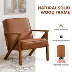 Fauteuil d'appoint en similicuir Mid-Century Modern avec pieds en bois massif