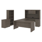 Bureau d'angle en U de 66 po avec huche, classeur latéral et bibliothèque