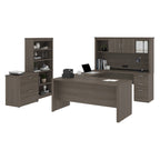 Bureau d'angle en U de 66 po avec huche, classeur latéral et bibliothèque