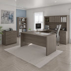 Bureau d'angle en U de 66 po avec huche, classeur latéral et bibliothèque