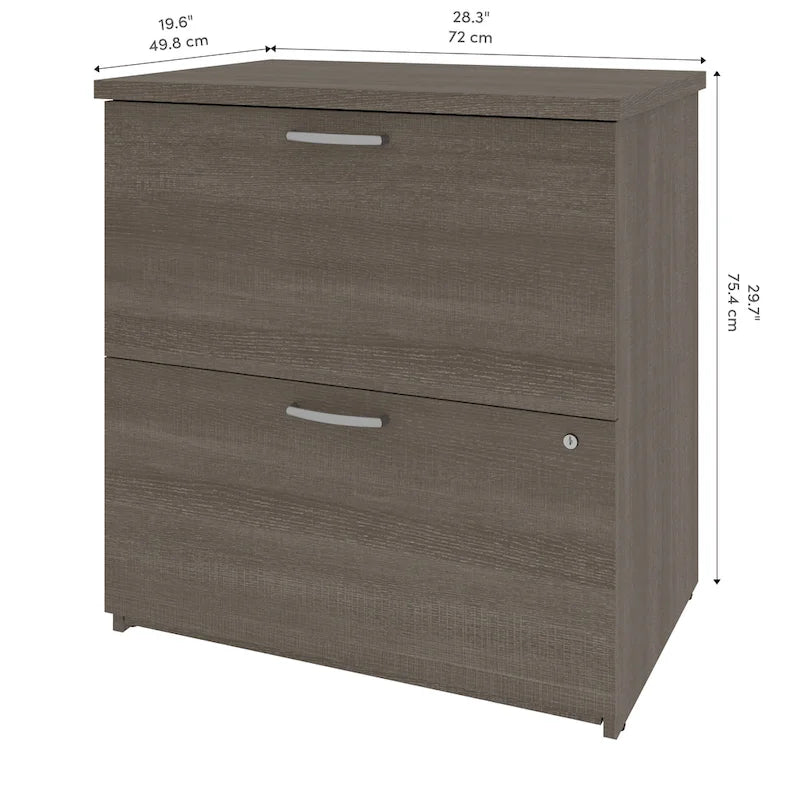 Bureau d'angle en U de 66 po avec huche, classeur latéral et bibliothèque