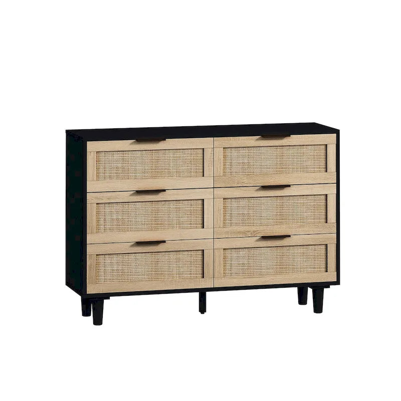 Meuble de rangement 6 tiroirs en rotin - 43.31L x 15.75l x 29.53H