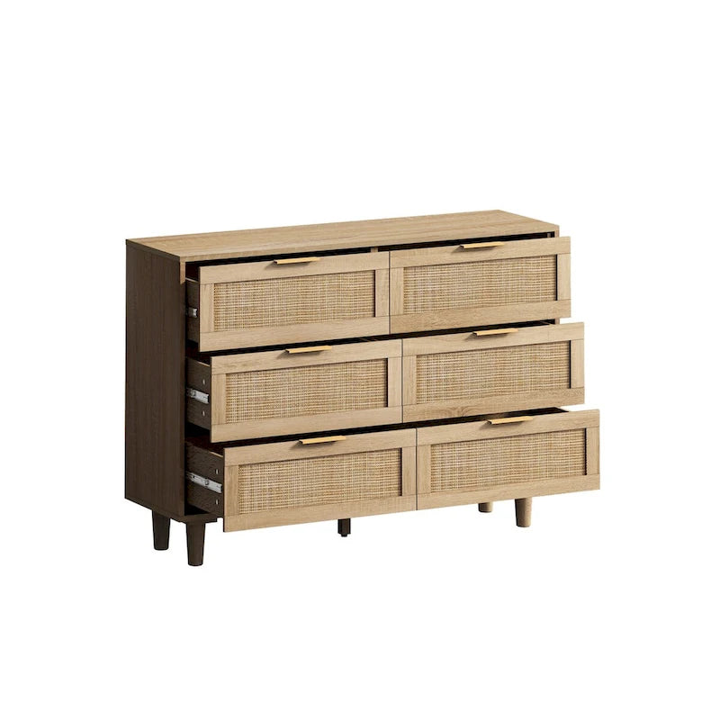 Meuble de rangement 6 tiroirs en rotin - 43.31L x 15.75l x 29.53H