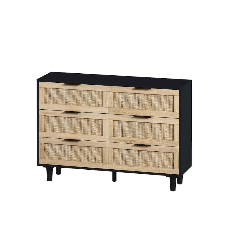 Meuble de rangement 6 tiroirs en rotin - 43.31L x 15.75l x 29.53H
