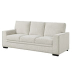 Canapé de 84 pouces avec chenille beige, clous décoratifs et coussins en mousse, structure en bois massif