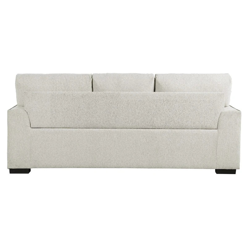 Canapé de 84 pouces avec chenille beige, clous décoratifs et coussins en mousse, structure en bois massif