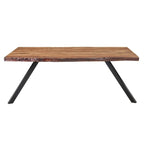 Table à manger en bois d'acacia de 80 pouces avec bords naturels et pieds métalliques inclinés