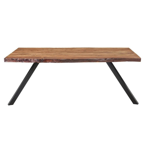 Table à manger en bois d'acacia de 80 pouces avec bords naturels et pieds métalliques inclinés