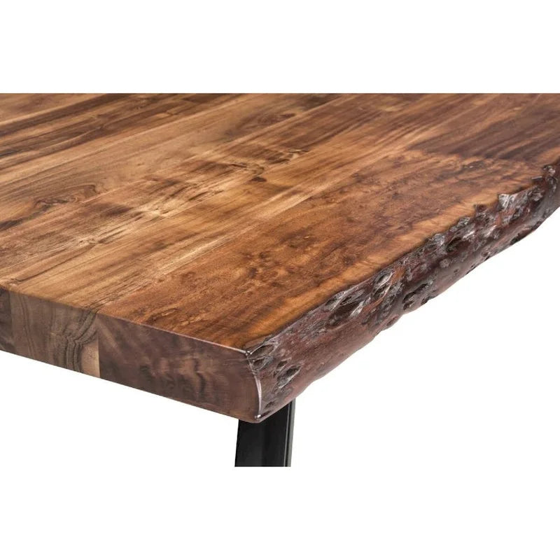 Table à manger en bois d'acacia de 80 pouces avec bords naturels et pieds métalliques inclinés