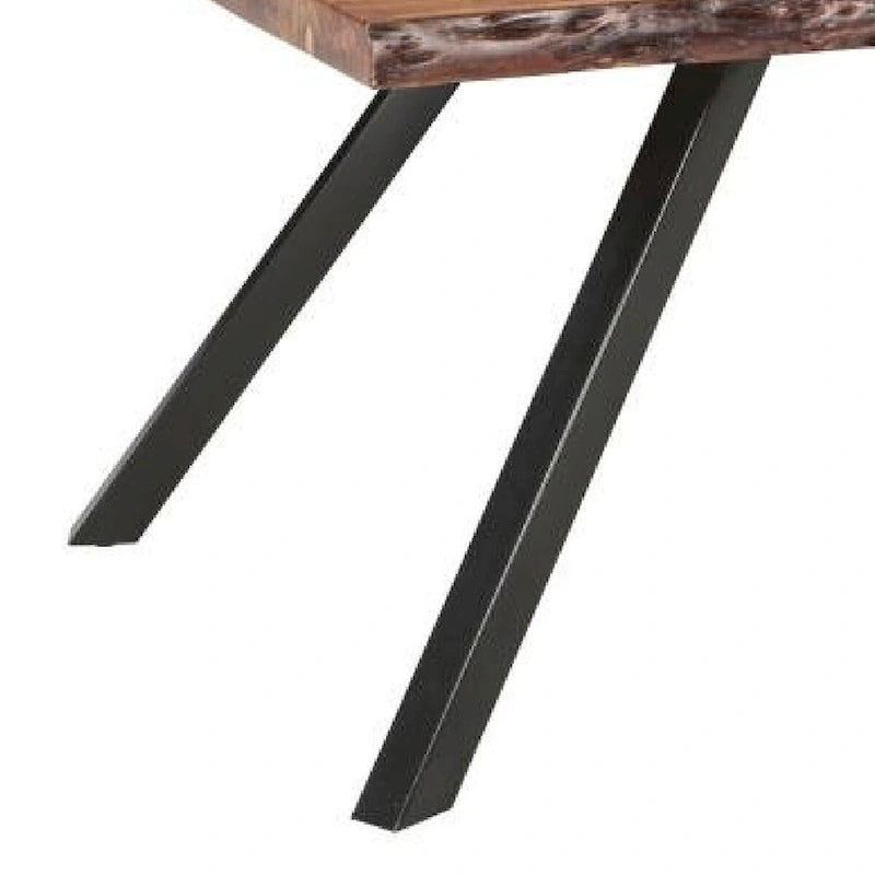 Table à manger en bois d'acacia de 80 pouces avec bords naturels et pieds métalliques inclinés