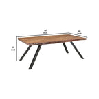 Table à manger en bois d'acacia de 80 pouces avec bords naturels et pieds métalliques inclinés