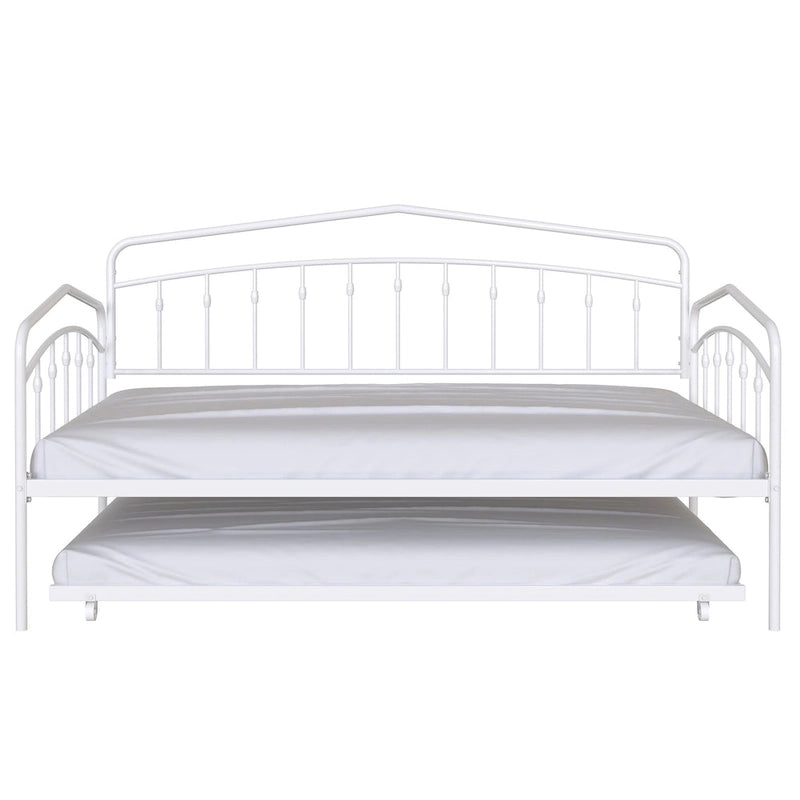 Lit de repos double moderne en métal avec lit gigogne, cadre en fer thermolaqué
