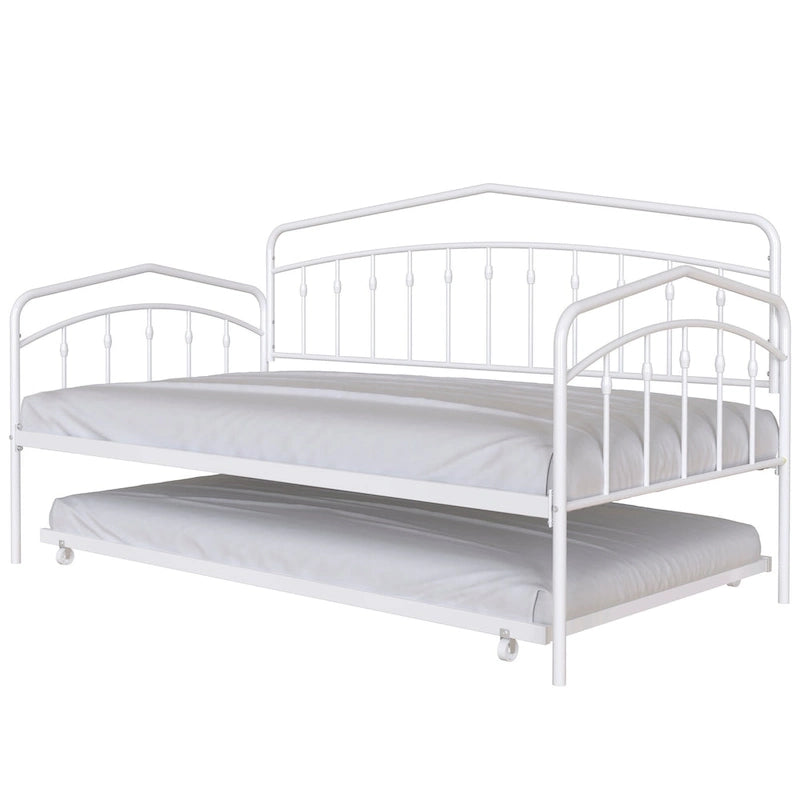 Lit de repos double moderne en métal avec lit gigogne, cadre en fer thermolaqué