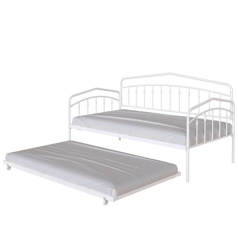 Lit de repos double moderne en métal avec lit gigogne, cadre en fer thermolaqué