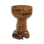 Table d'appoint ronde en bois de teck massif faite à la main, marron