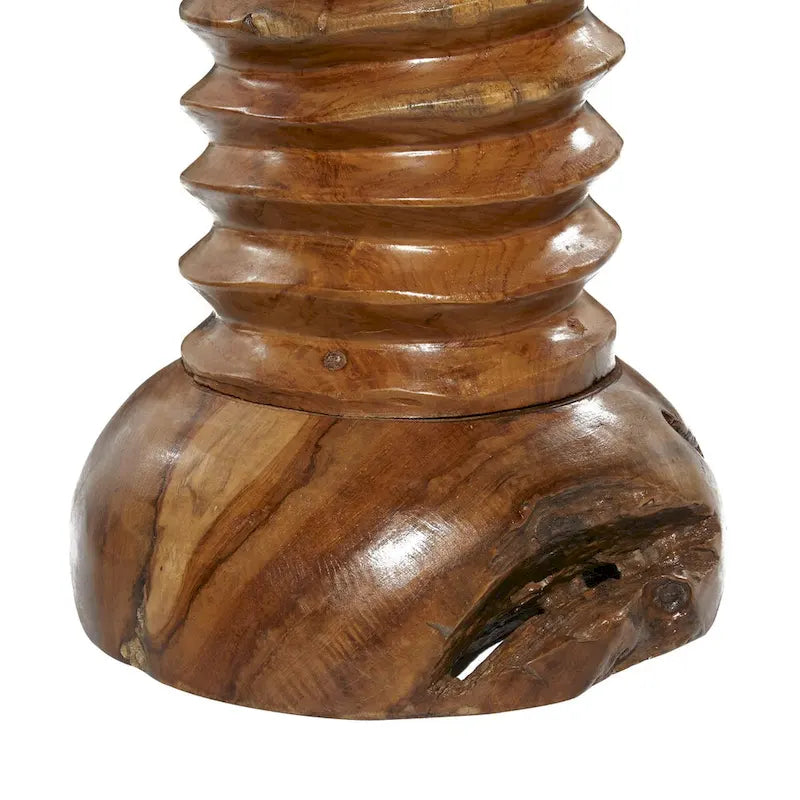 Table d'appoint ronde en bois de teck massif faite à la main, marron