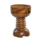 Table d'appoint ronde en bois de teck massif faite à la main, marron