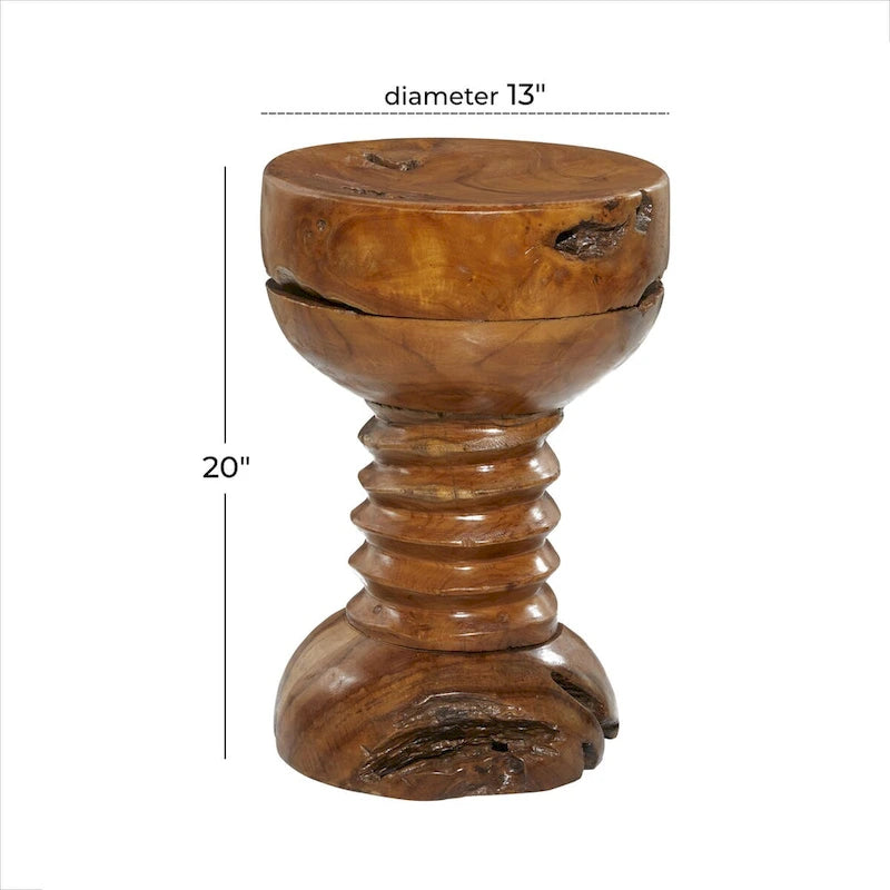 Table d'appoint ronde en bois de teck massif faite à la main, marron