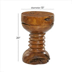 Table d'appoint ronde en bois de teck massif faite à la main, marron